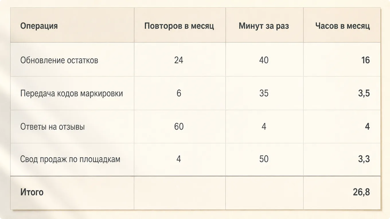 Схема таблицы учёта повторяющихся операций продавца