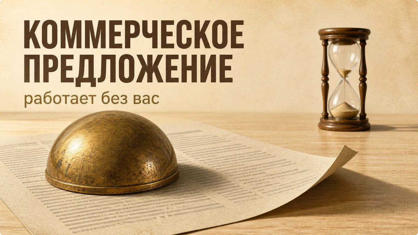 Лист с набранным текстом под латунным пресс-папье, рядом песочные часы с почти пересыпавшимся песком
