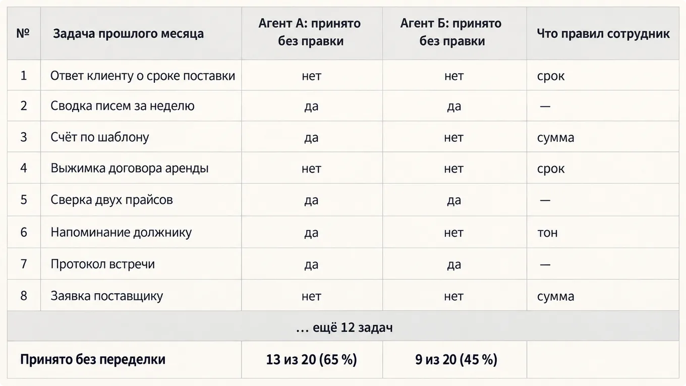 Таблица своего рейтинга двух агентов на двадцати задачах