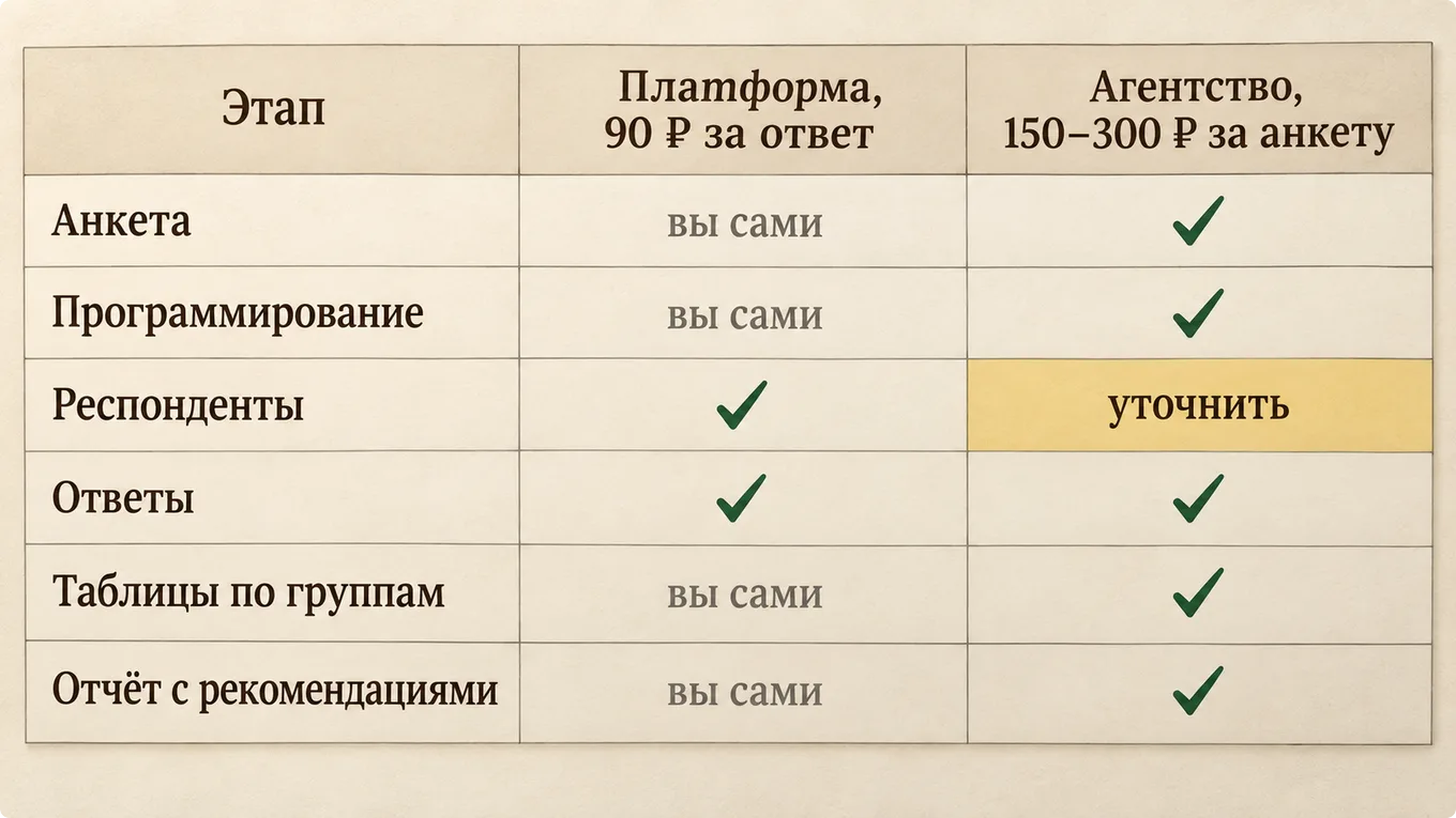 Что входит в цену одной онлайн-анкеты на платформе и у агентства