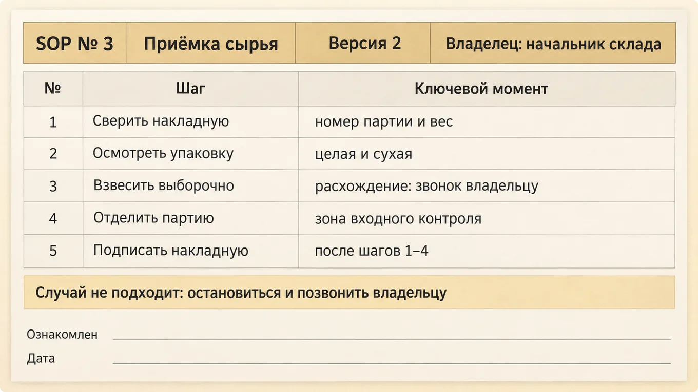 Схема одной страницы SOP