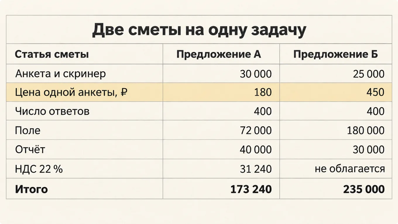 Две сметы исследования рядом